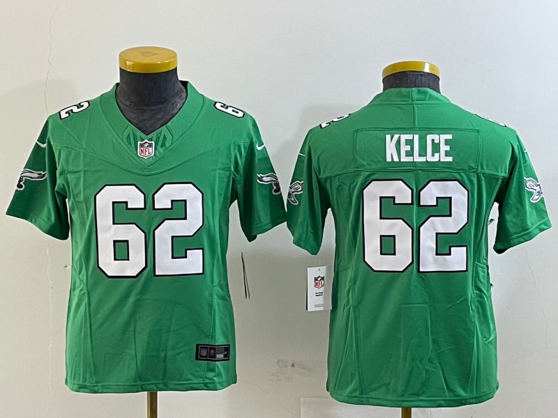 Youth 2025 Philadelphia Eagles 62 Kelce green Nike NFL jersey style 90